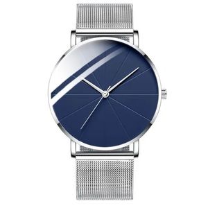 Silver w/ Navy Blue Minimalist Gentleman Wrist Watch